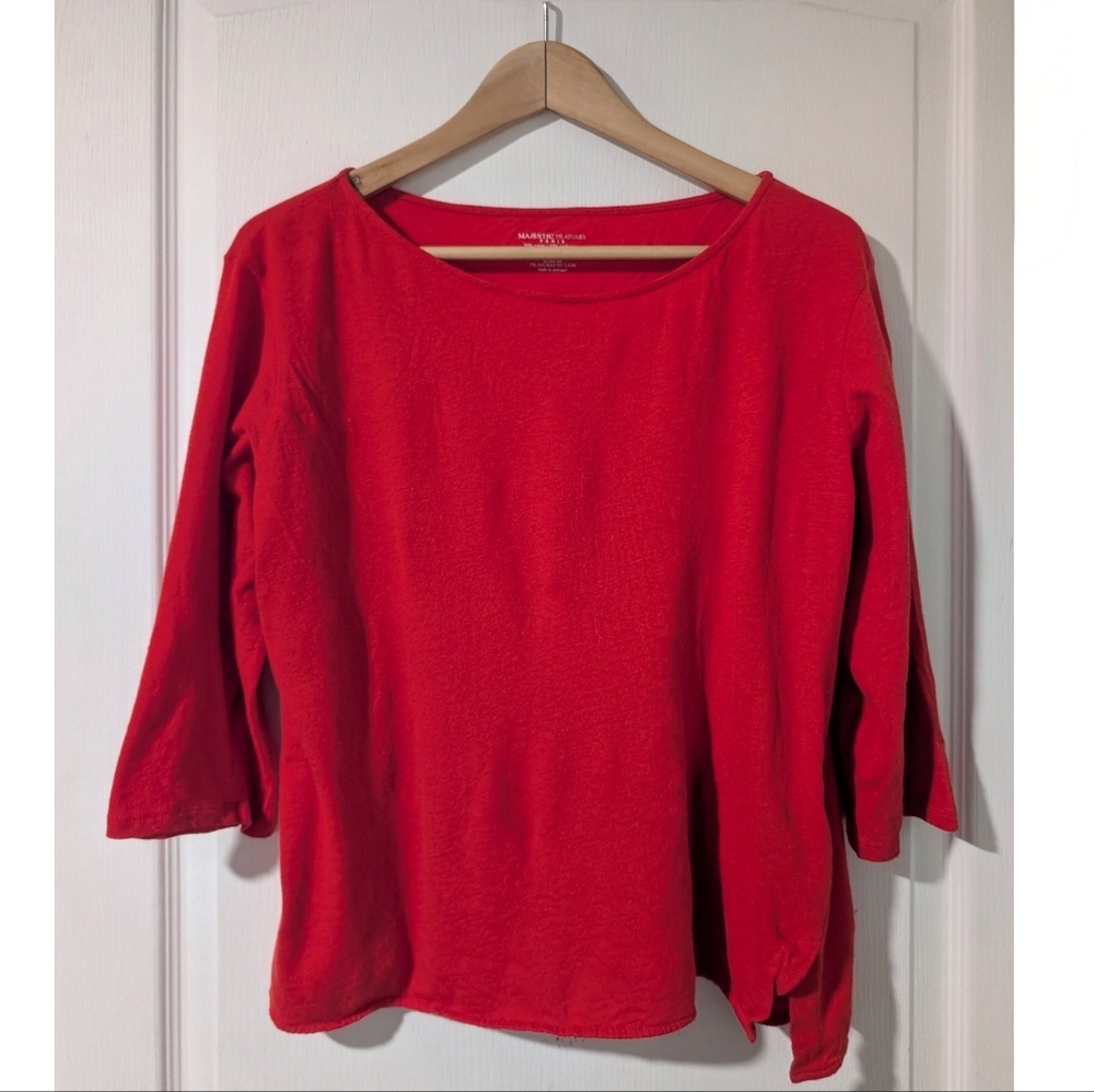 Majestic Filatures Paris | Red/Orange Cotton Cashmere 3/4 Sleeve Top Size 4